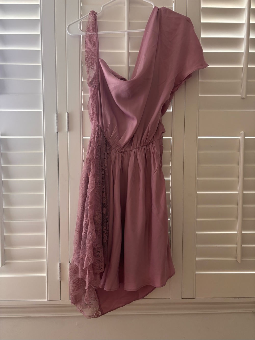 ASOS Dusty Mauve One-Shoulder Lace-Trim Midi Dress